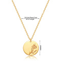 Best selling birthday flower December round coin necklace plating 14k gold stainless steel clavicle chain